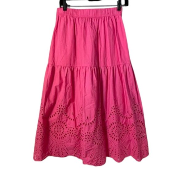 Boden 100% Cotton Poplin Embroidered Eyelet Scalloped Hem Maxi Skirt Pink US 4 - Picture 1 of 5